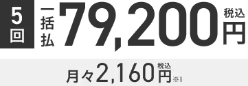 施術回数5回 一括払 79,200円税込 月々2,160円税込