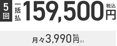 施術回数5回 一括払 159,500円税込 月々3,990円税込