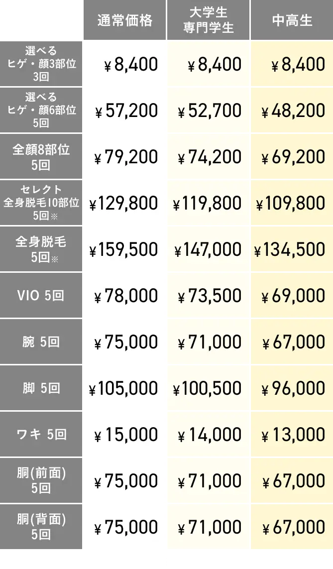 学生プラン料金表