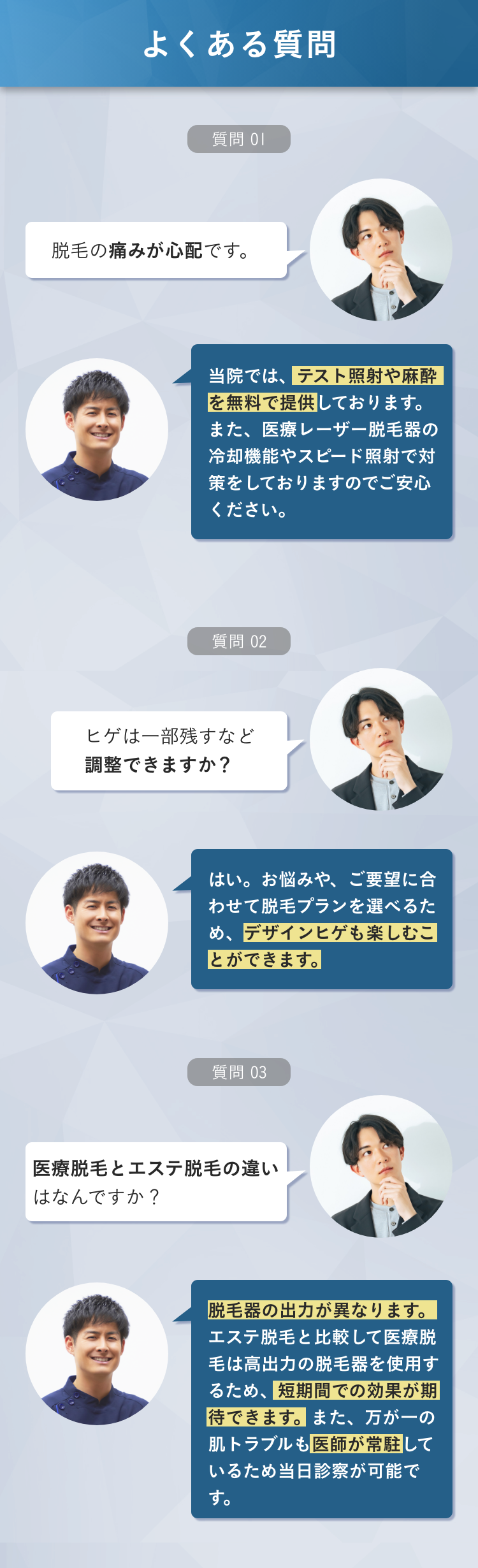 エミナルクリニックメンズでのよくある質問