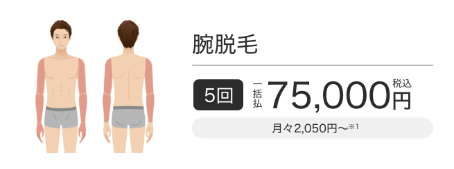 腕脱毛 5回一括払税込75,000円